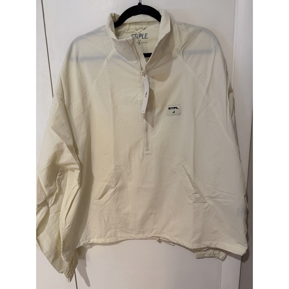 NWT Staple Pigeon Half Zip Windbreaker Jacket Mens M Cream Nylon Drawstring New
